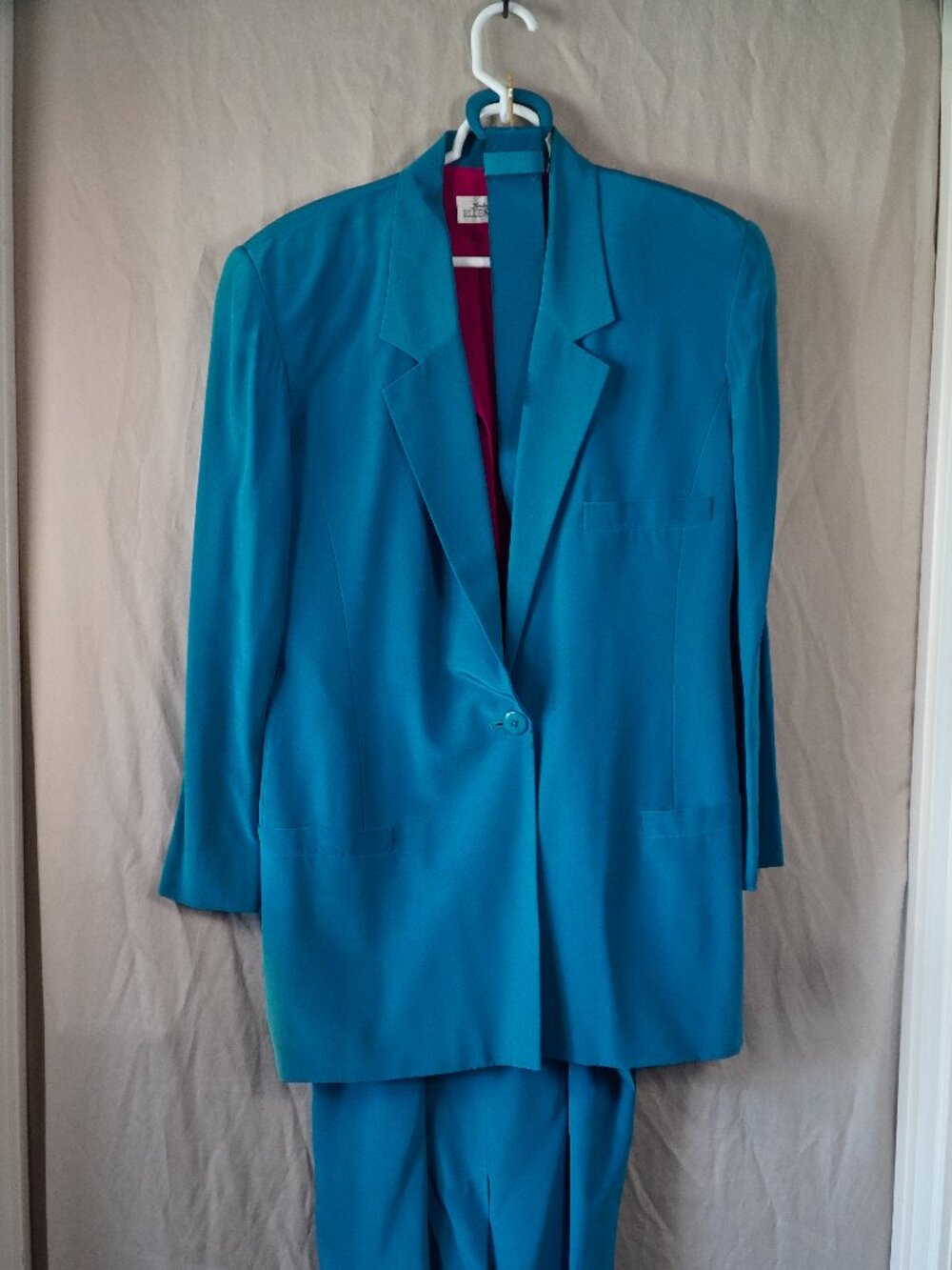 Vintage Linda Allard cyan/magenta silk blazer+dress